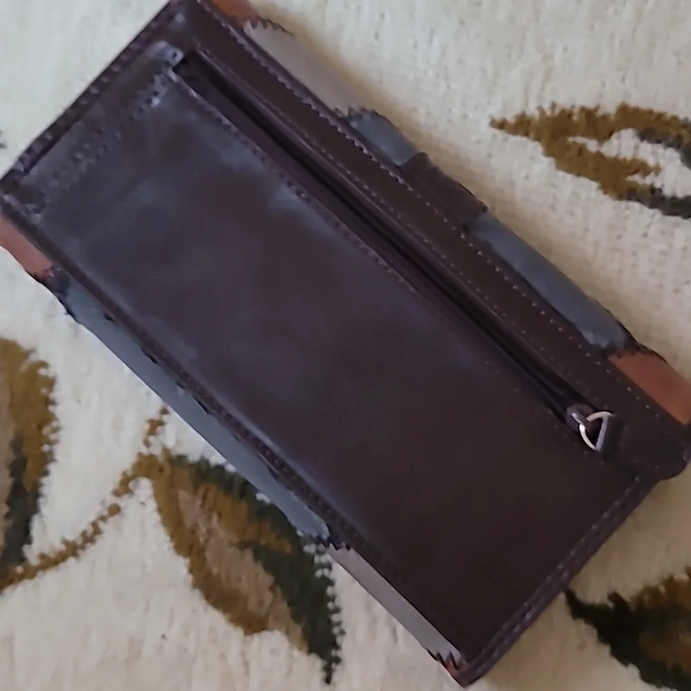 Liz Claiborne Women Brown Multicolor Patchwork Tri Fold Long Faux Leather Wallet